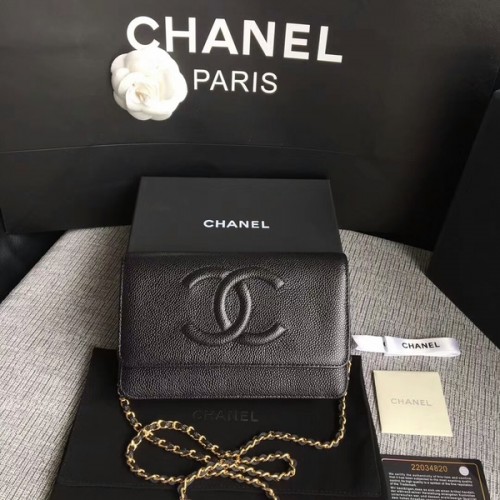 Chanel WOC Original Kalbsleder Schwarze Umhängetasche 33814 Glod
