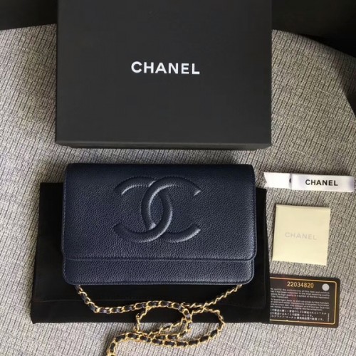 Chanel WOC Original Kalbsleder Dunkelblau Umhängetasche 33814 Glod