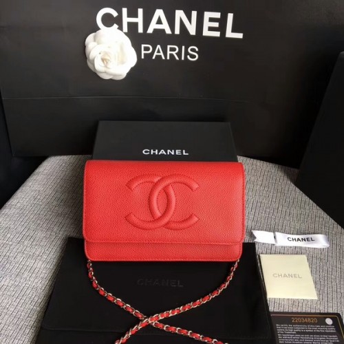 Chanel WOC Original Kalbsleder Rote Umhängetasche 33814 Silber