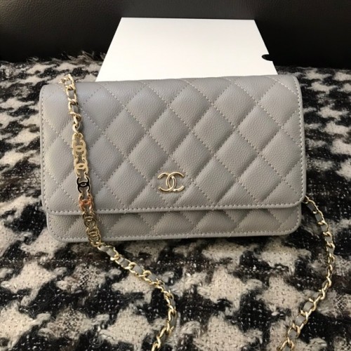 Chanel WOC Original Caviar Leather Flap Umhängetasche CC33815 grau
