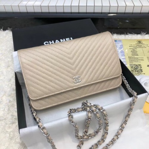Chanel WOC Original Caviar Leather Flap Umhängetasche E33814 Gold-Silber-Kette