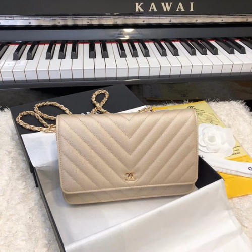Chanel WOC Original Caviar Leather Flap Umhängetasche V33814 Gold Goldkette