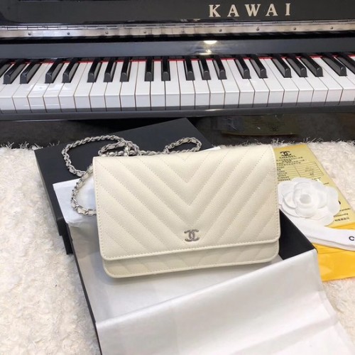 Chanel WOC Original Caviar Leather Flap Umhängetasche V33814 rosa Silberkette