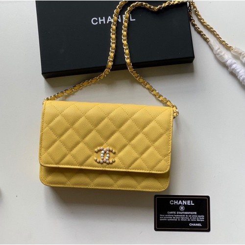 Chanel WOC Original Caviar Leather Flap Umhängetasche V33818 Gelb