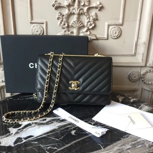 Chanel WOC Original Schaffell-Leder-Umhängetasche 33814 Schwarz