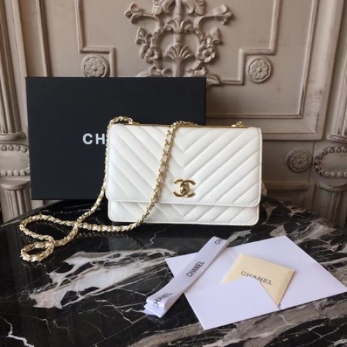 Chanel WOC Original Schaffell-Leder-Umhängetasche 33814 Offwhite