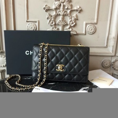 Chanel WOC Original Schaffell-Leder-Umhängetasche D33814 Schwarz