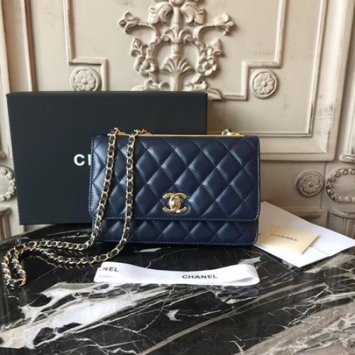 Chanel WOC Original Schaffell-Leder-Umhängetasche D33814 Blau