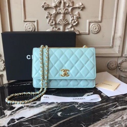 Chanel WOC Original Schaffell-Leder-Umhängetasche D33814 Himmelblau