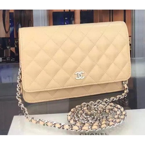 Chanel WOC Mini Flap Bag Aprikose Schaffell A5373 Silber