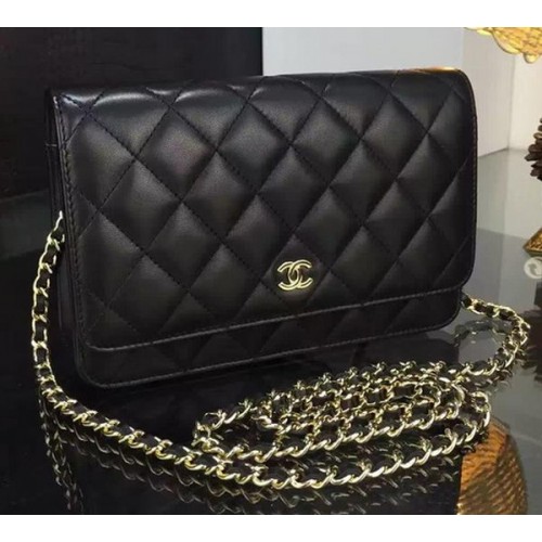 Chanel WOC Mini Flap Bag Schwarzes Schaffell A5373 Gold