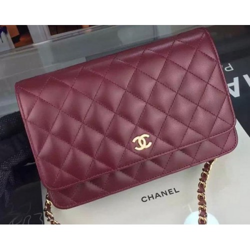 Chanel WOC Mini Flap Bag Burgund Schaffell A5373 Gold