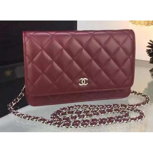 Chanel WOC Mini Flap Bag Burgund Schaffell A5373 Silber