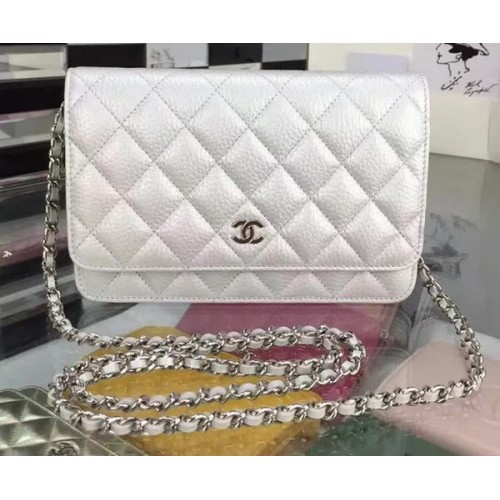 Chanel WOC Mini Flap Bag Hirschleder A5375 Silber