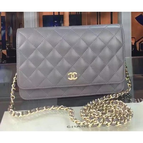 Chanel WOC Mini Flap Bag Graues Schaffell A5373 Gold