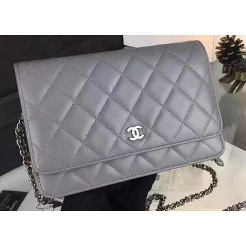 Chanel WOC Mini Flap Bag Graues Schaffell A5373 Silber