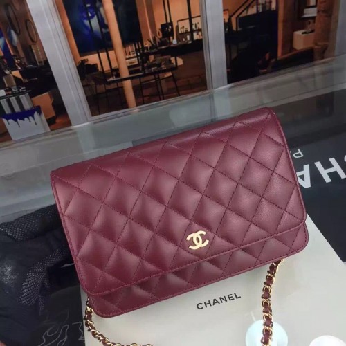 Chanel WOC Mini Flap Bag Original Lammleder A5373 Burgund