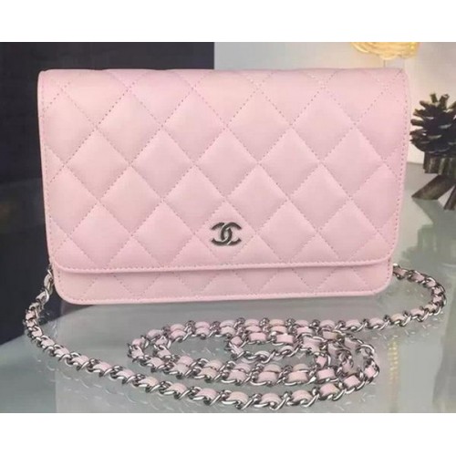 Chanel WOC Mini Flap Bag Rosa Schaffell A5373 Silber