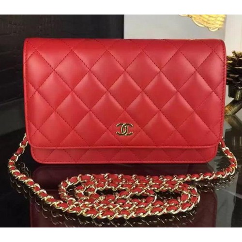 Chanel WOC Mini Flap Bag Rotes Schaffell A5373 Gold