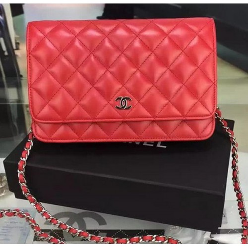 Chanel WOC Mini Flap Bag Rotes Schaffell A5373 Silber
