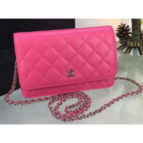 Chanel WOC Mini Flap Bag Rose Schaffell A5373 Silber