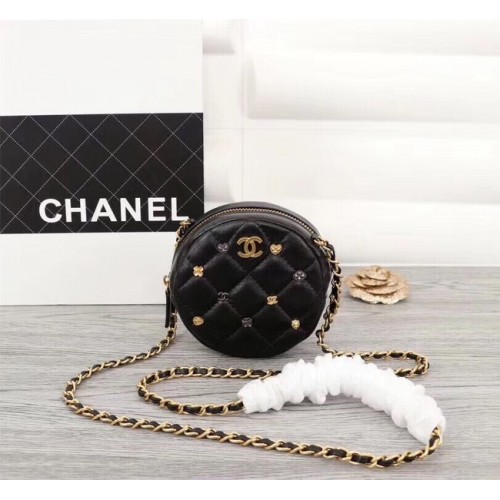Chanel Geldbörse an Kette Lammleder Goldfarbenes Metall A8153 Schwarz