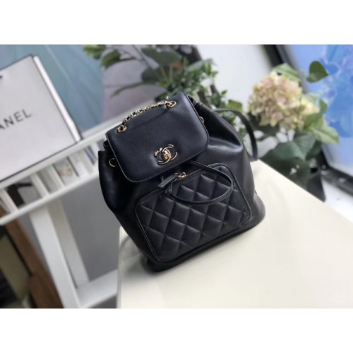 Chanel Rucksack genarbtes Kalbsleder goldfarbenes Metall A57571 schwarz