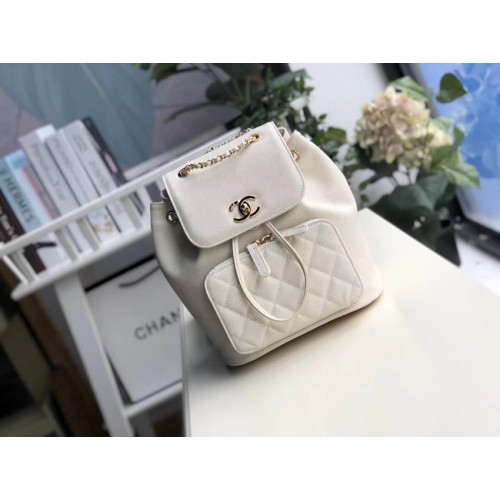 Chanel Rucksack genarbtes Kalbsleder goldfarbenes Metall A57571 weiß
