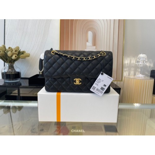 Chanel klassische Handtasche genarbtes Kalbsleder&goldenes Metall 01112 schwarz