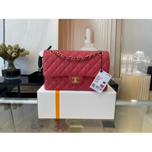 Chanel klassische Handtasche Genarbtes Kalbsleder&goldenes Metall 01112 rot