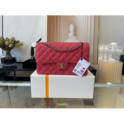 Chanel klassische Handtasche Genarbtes Kalbsleder&Silber Metall 01112 rot