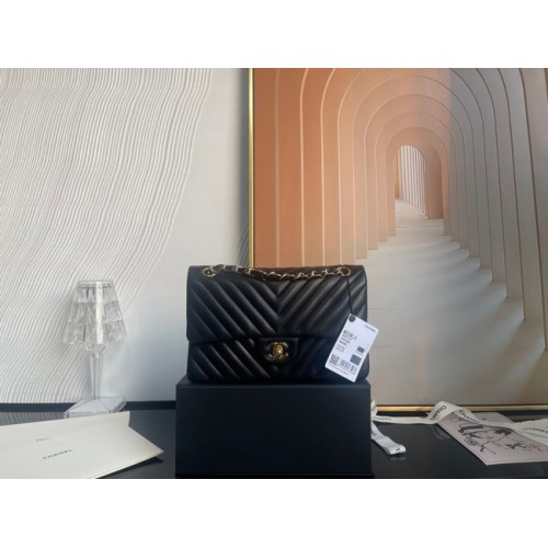 Chanel klassische Handtasche Lammleder gold Metall V01112 schwarz