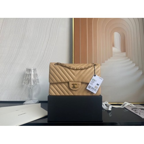 Chanel klassische Handtasche Lammleder silber Metall V01112 braun