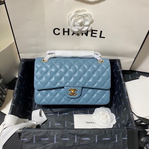 Chanel klassische Handtasche Lammleder&Gold Metall 01112 blau