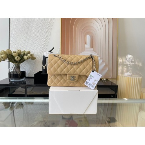 Chanel klassische Handtasche Lammleder&Silber Metall 01112 apricot