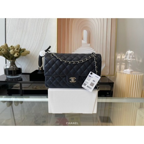 Chanel klassische Handtasche Lammleder&Silber Metall 01112 schwarz