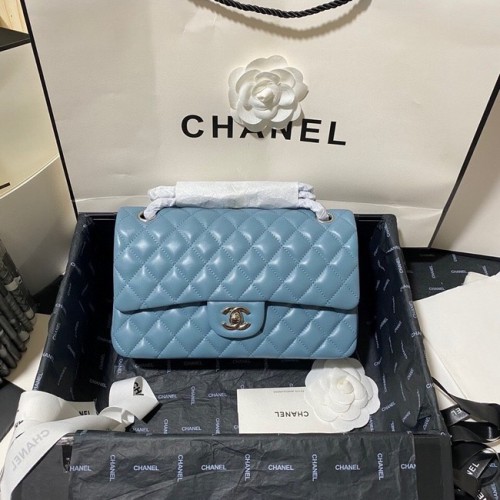 Chanel klassische Handtasche Lammleder&Silber Metall 01112 blau