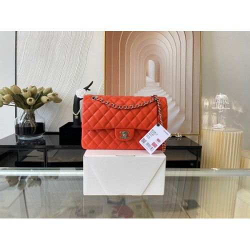Chanel klassische Handtasche Lammleder&Silber Metall 01112 orange