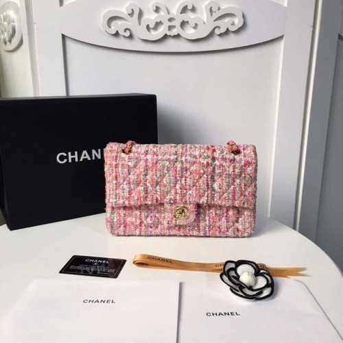 Chanel klassische Handtasche Tweed Braid Goldfarbenes Metall A01112-5