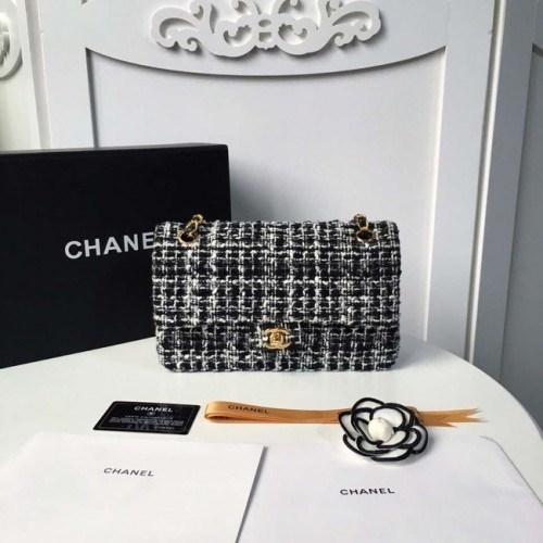Chanel klassische Handtasche Tweed Braid Goldfarbenes Metall A01112-6