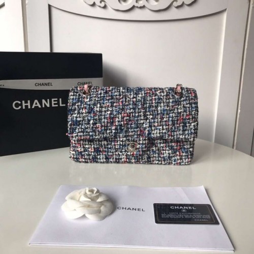 Chanel klassische Handtasche Tweed Braid Silberfarbenes Metall A01112-1