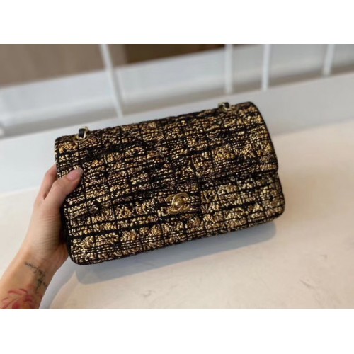 Chanel klassische Handtasche Tweed Goldfarbenes Metall A01112-2