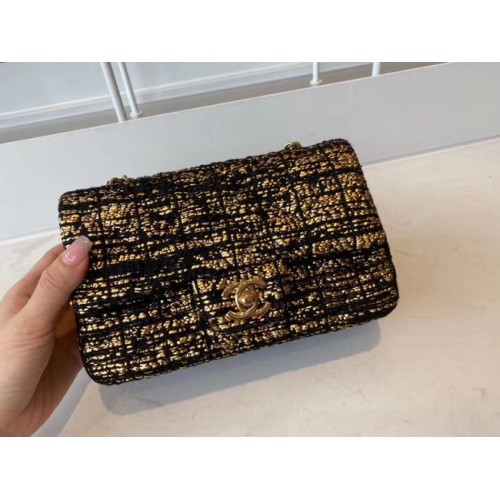 Chanel klassische Handtasche Tweed Goldfarbenes Metall A01116-1