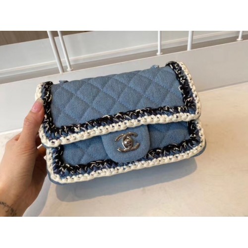 Chanel klassische Handtasche Tweed silberfarbenes Metall A01116-3