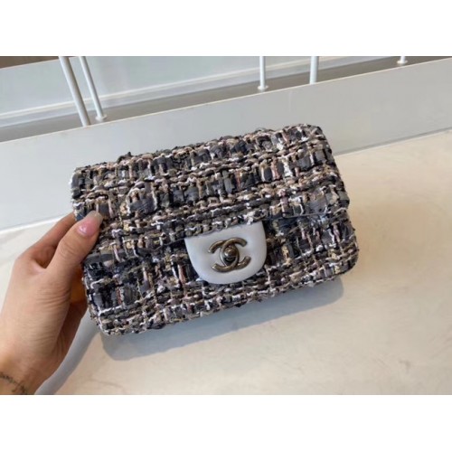 Chanel klassische Handtasche Tweed silberfarbenes Metall A01116-5