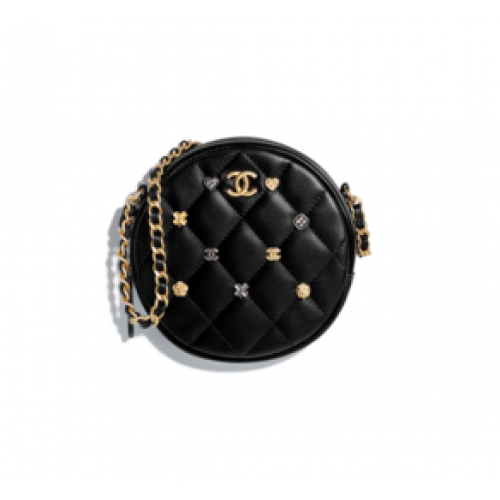 Chanel Clutch mit Kette Lammleder Goldfarbenes Metall A81620 schwarz