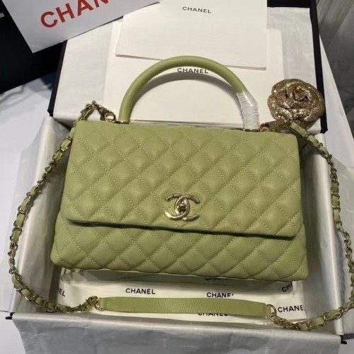 Chanel Coco Klappentasche mit Griff oben A92991 Avocado Green