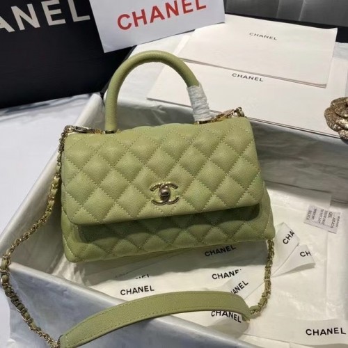 Chanel Coco Mini-Überschlagtasche mit Griff oben A92995 Avocado Green