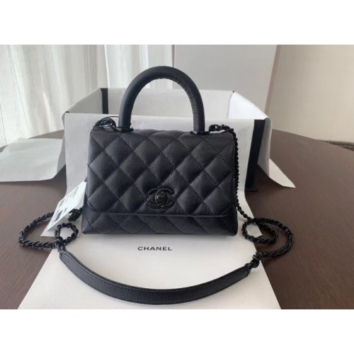 Chanel Coco Mini-Überschlagtasche mit oberem Griff AS2215 schwarz