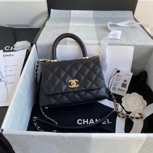 Chanel Coco Mini-Überschlagtasche mit oberem Griff AS2215 schwarz